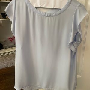 Loft Top, Flutter Sleeve, Bar Back, Light Blue, Size Small, Somewhat Transparent